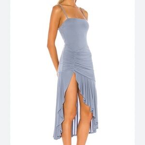 Lovers + Friends Light Blue Ruched High Low Dress